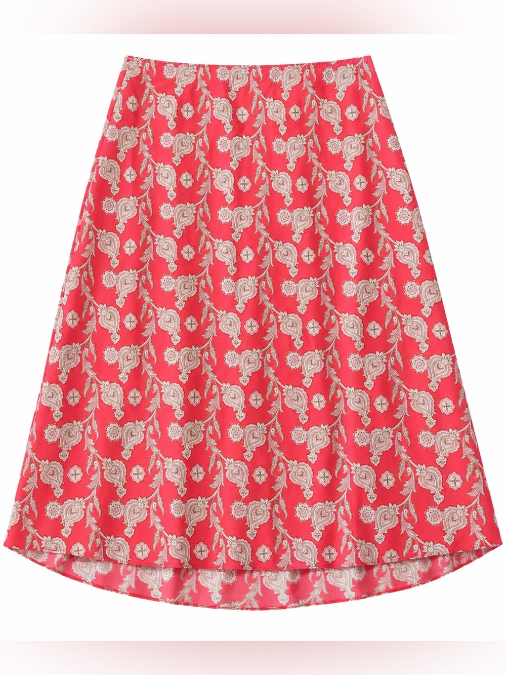 Vintage Y2K 2003 Gap Paisley A-Line Flippy Midi Skirt Pink Summer 100% Silk